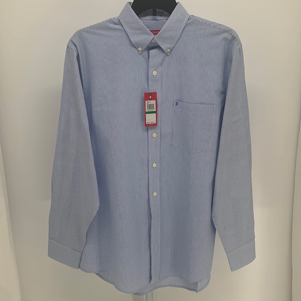 NWT IZOD• Blue& White Classic ButtonDown Shirt Sz LG/T or XL